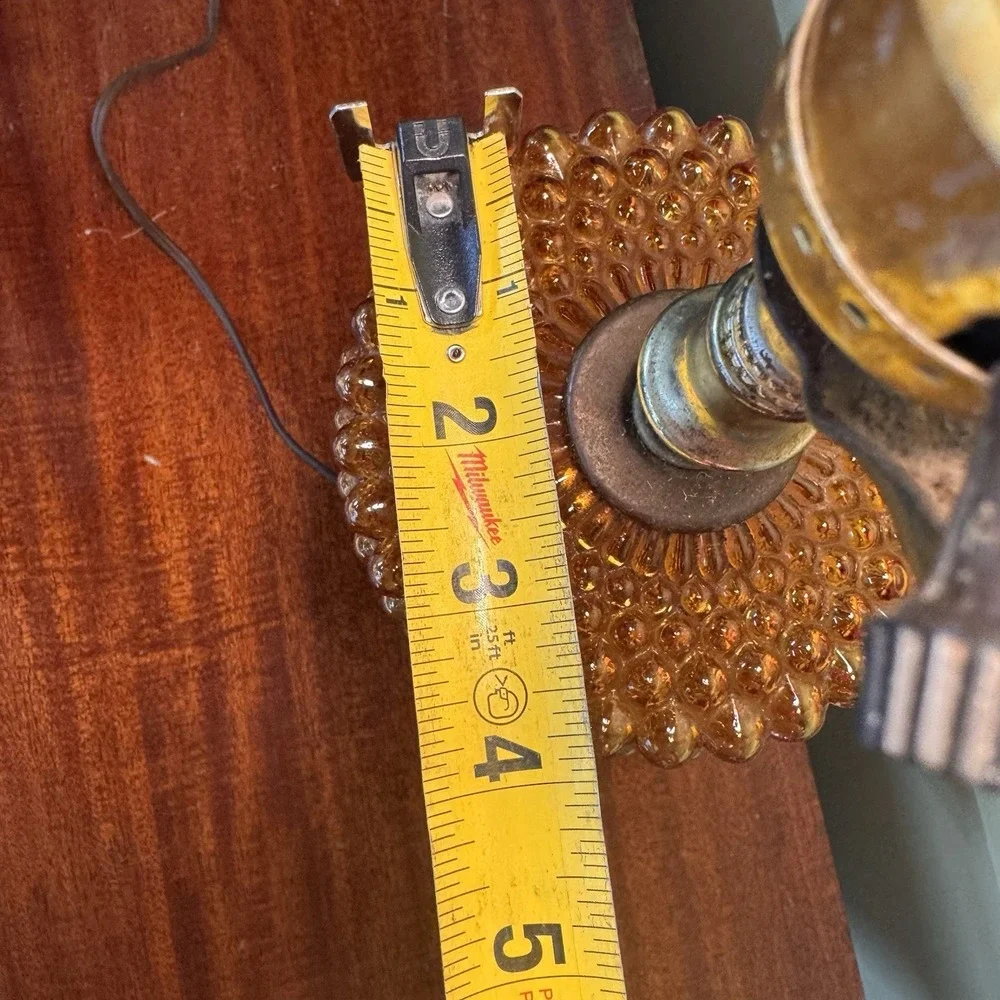 Vtg Amber Glass Hobnail Electric Lamp Metal Brass Colored  26